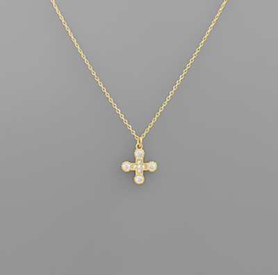 Crystal Cross Pendant Necklace - Gold