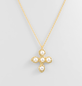 Textured Cross & Pearl Pendant Necklace