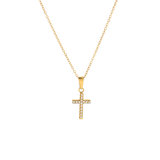 Pave Cross Pendant Necklace - Gold
