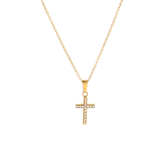 Pave Cross Pendant Necklace - Gold