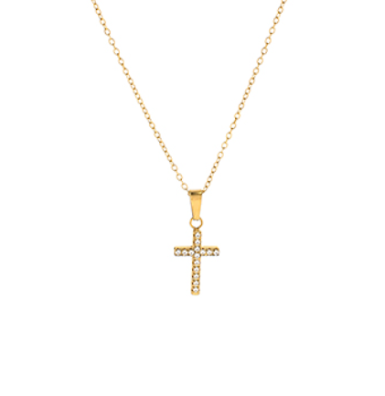 Pave Cross Pendant Necklace - Gold