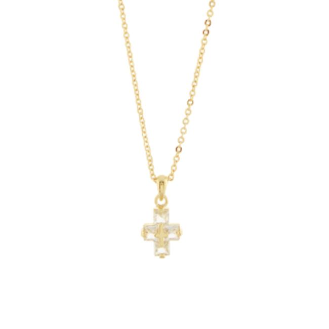 Pave Baguette Cross Pendant Necklace - Gold/Clear
