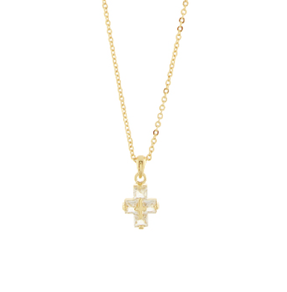 Pave Baguette Cross Pendant Necklace - Gold/Clear
