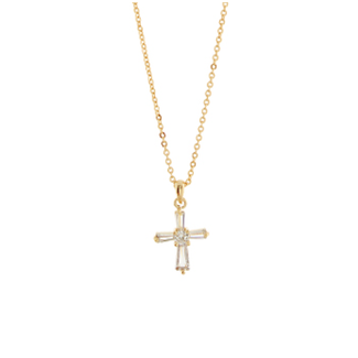 Pave Baguette Cross Pendant Necklace