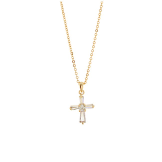 Pave Baguette Cross Pendant Necklace