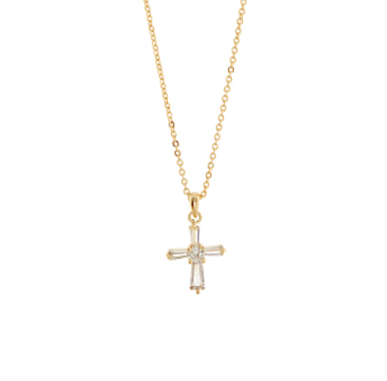 Pave Baguette Cross Pendant Necklace