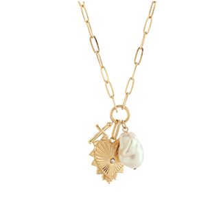 Heart, Cross & Pearl Charm Necklace