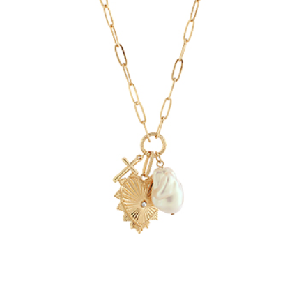 Heart, Cross & Pearl Charm Necklace