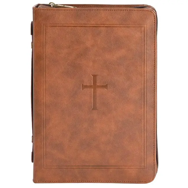 White Dove-Bible Cover Classic Cross Brown Xl