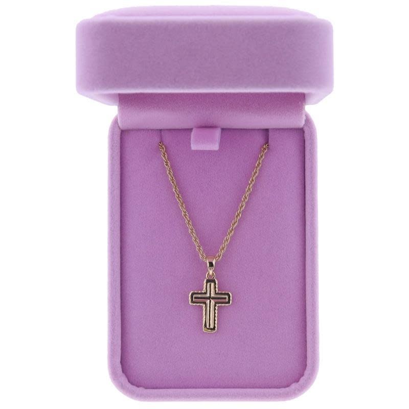 16" Gold Cross with Twist Edge Detail Necklace, 3" Ext.