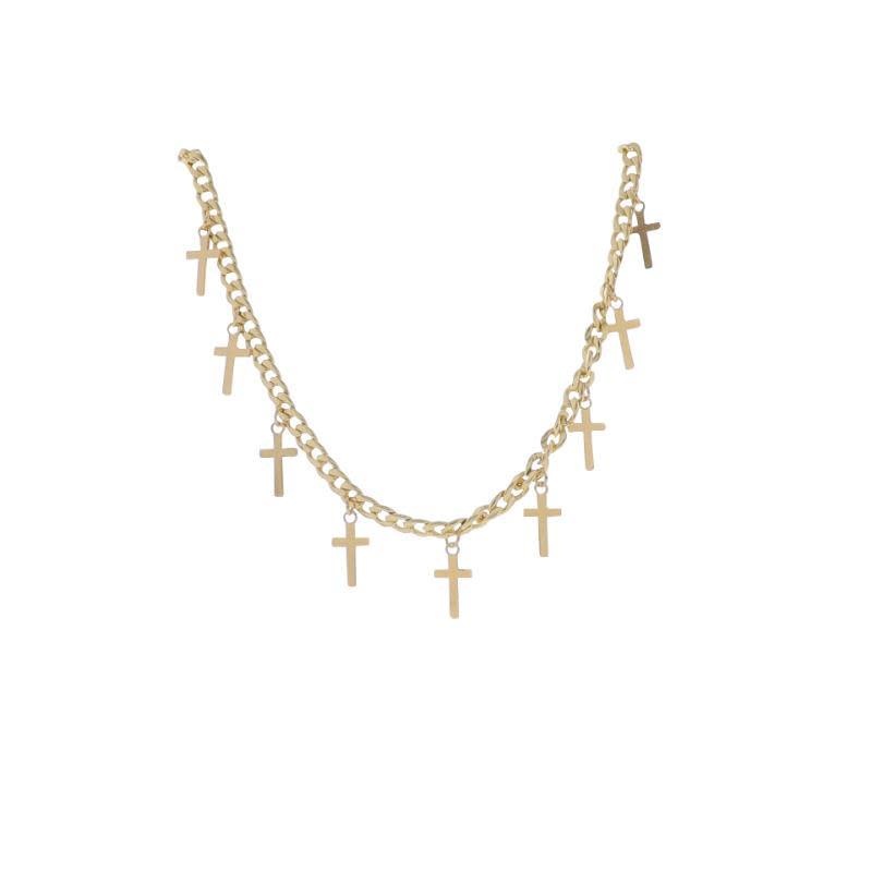 18"-24" Gold Curb Chain Necklace with Gold Crosses Stations