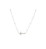 15" 18K Gold Plated Gold & Clear Paperclip Chain Necklace with Clear Crystal Cross Pendant