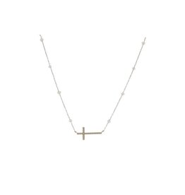 15" 18K Gold Plated Gold & Clear Paperclip Chain Necklace with Clear Crystal Cross Pendant