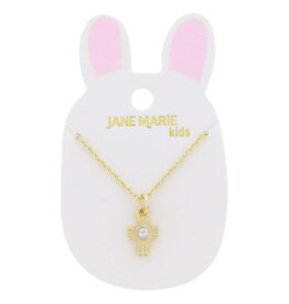 Kids 14" Gold Starburst Cross with Center Clear Crystal Necklace, 3" Ext.