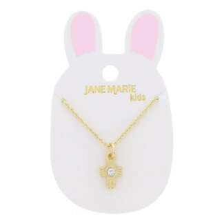 Kids 14" Gold Starburst Cross with Center Clear Crystal Necklace, 3" Ext.