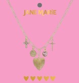 15" Gold Paperclip Chain Necklace with Pearl, Pink Cross, Disk, Heart, Crystal Heart, Cross Charms