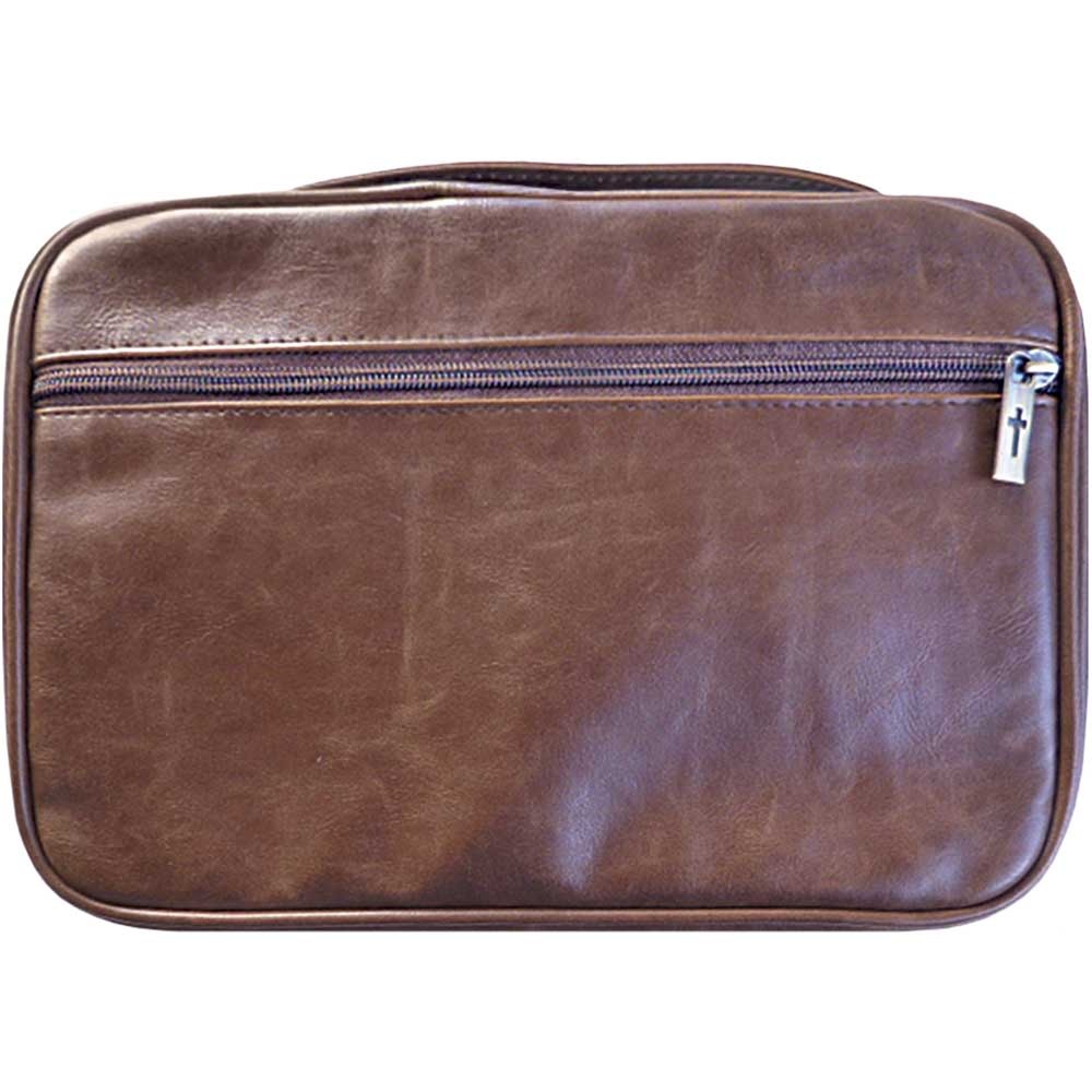 White Dove-Distressed Leather Brown Bible/Book Cover Large