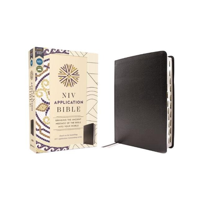 NIV Application Bible, European Bonded Leather, Black, Red Letter, Thumb Indexed, Comfort Print