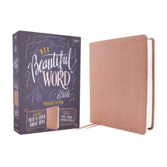 NIV, Beautiful Word Bible, Updated Edition, Peel/Stick Bible Tabs, Leathersoft, Pink, Red Letter, Comfort Print