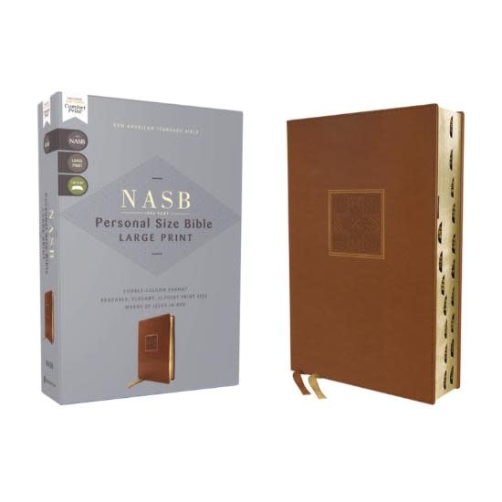 NASB, Personal Size Bible, Large Print, Leathersoft, Brown, Red Letter, 1995 Text, Thumb Indexed, Comfort Print