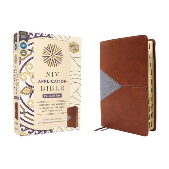NIV Application Bible, Personal Size, Leathersoft, Brown/Blue, Red Letter, Thumb Indexed, Comfort Print