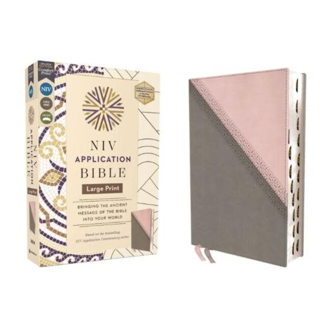 NIV Application Bible, Large Print, Leathersoft, Pink/Gray, Red Letter, Thumb Indexed, Comfort Print
