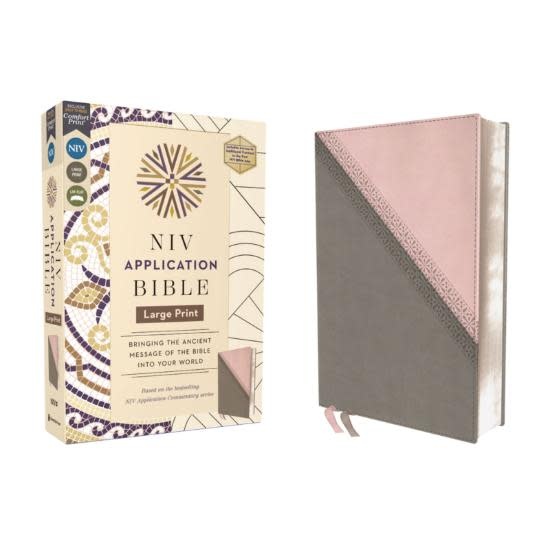 NIV Application Bible, Large Print, Leathersoft, Pink/Gray, Red Letter, Comfort Print