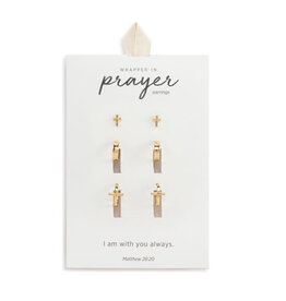 Wrapped In Prayer Dainty Earrings Set of 3 - Gold