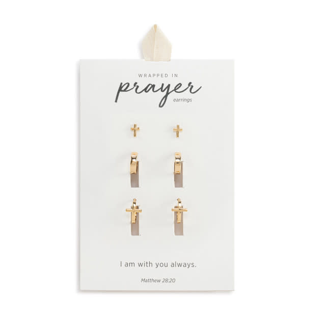 Wrapped In Prayer Dainty Earrings Set of 3 - Gold