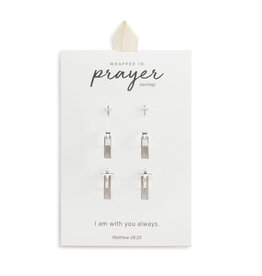 Wrapped in Prayer Dainty Earrings Set of 3 - Silver