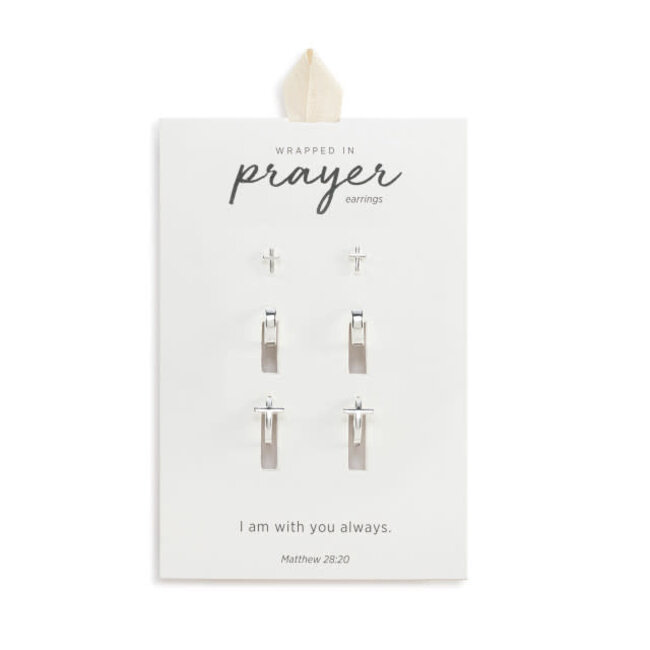 Wrapped in Prayer Dainty Earrings Set of 3 - Silver