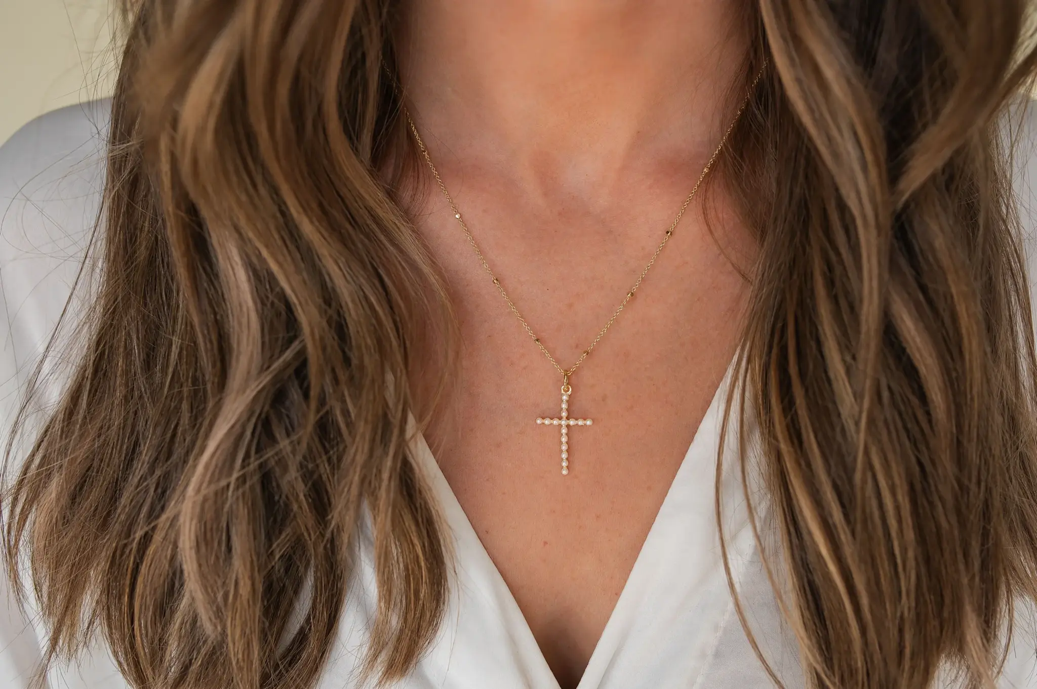 Elite Cross Necklace  - Pearl
