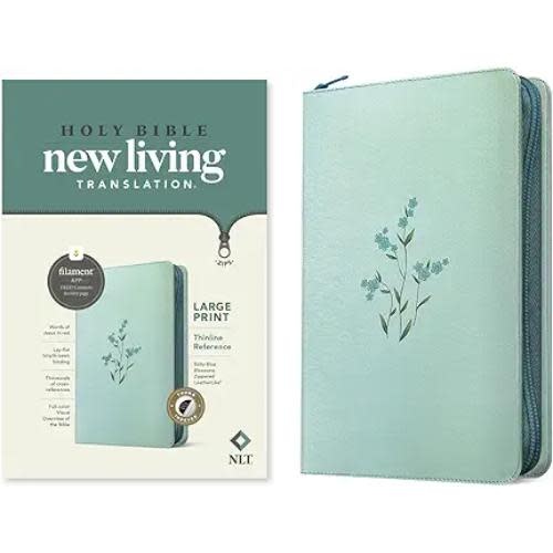 NLT Large Print Thinline Reference Zipper Bible, Filament Enabled (LeatherLike, Baby Blue Blossoms, Indexed, Red Letter)