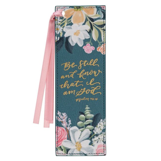 Bookmark Faux Leather Teal Be Still. Ps. 46:10