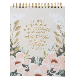 Under His Wings Green Floral Spiral Notepad - Psalm 91:4