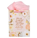 Strength and Dignity Pink Floral Large Portrait Gift Bag - Proverbs 31:25