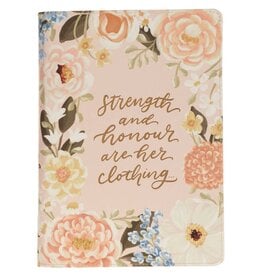 Strength and Honor Pink Floral Faux Leather Classic Journal with Zipper Closure - Proverbs 31:25