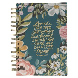 Love the Lord Teal Floral Spiral Journal - Matthew 22:37