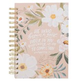 Good Work Peach Floral Spiral Journal - Philippians 1:6
