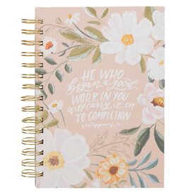 Good Work Peach Floral Spiral Journal - Philippians 1:6