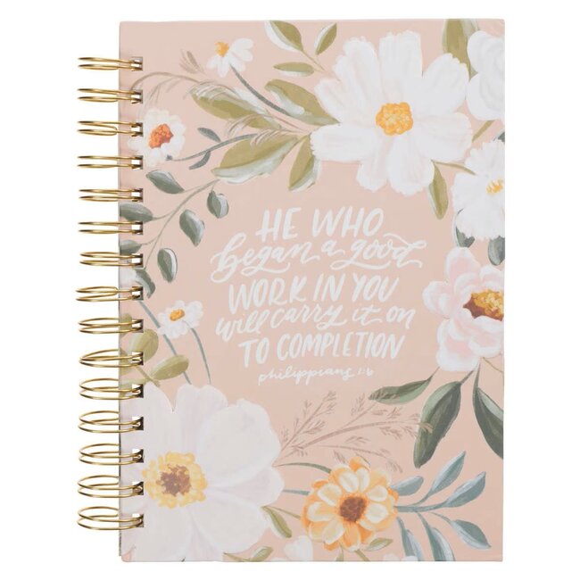Good Work Peach Floral Spiral Journal - Philippians 1:6