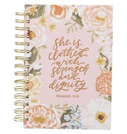 Strength and Dignity Pink Floral Spiral Journal - Proverbs 31:25
