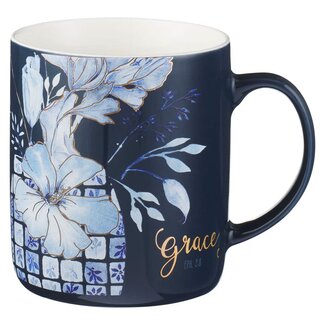 Blue Floral Tile Ceramic Mug -