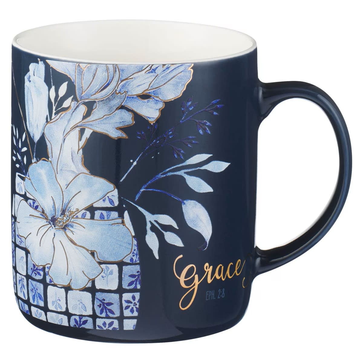 Blue Floral Tile Ceramic Mug -
