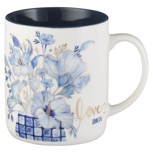 Blue Floral Tile Ceramic Mug -