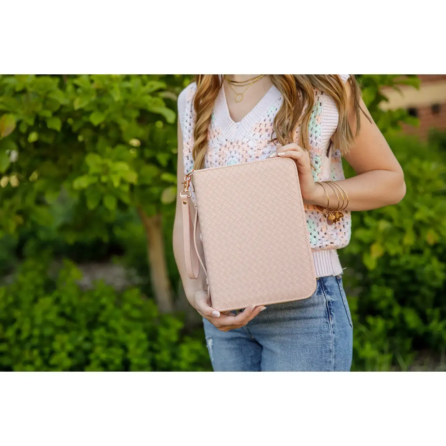 Bible Cover, Weave Bible Case, Crossbody Blush