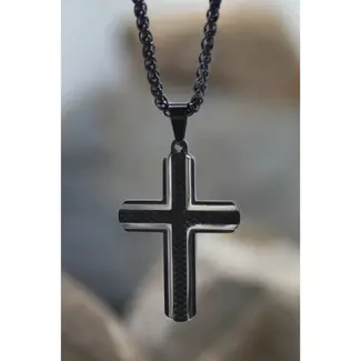 Black Textured Cross Necklace