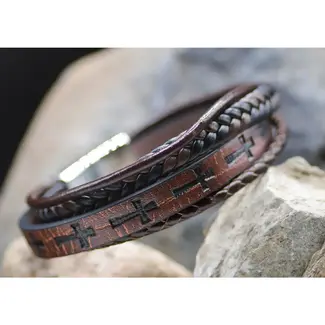 Cross Leather Stamped Bracelet