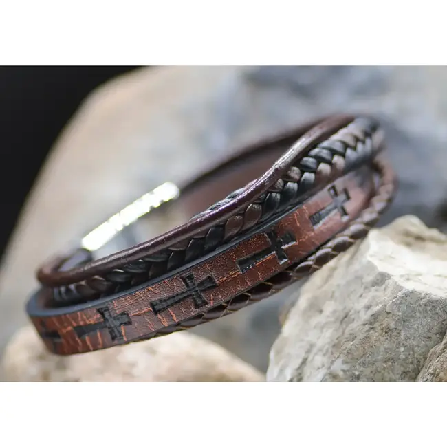 Cross Leather Stamped Bracelet