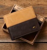 Two-tone Dark Brown and Camel Tan Leather Wallet with Cross Badge
